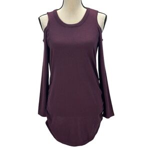 Hippie Rose Long Sleeve Cold Shoulder Side Rouched Tunic Top - Purple - Large